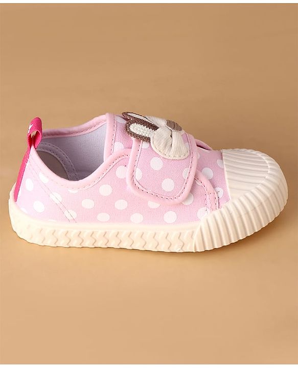 Cute Walk by Babyhug Canvas Velcro Closure Polka Dots Printed & Bow Applique Casual Shoes - Pink