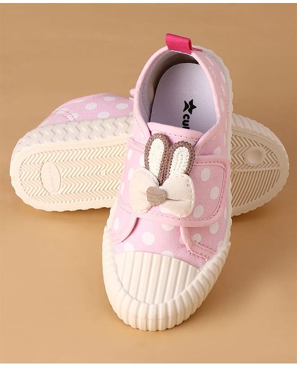 Cute Walk by Babyhug Canvas Velcro Closure Polka Dots Printed & Bow Applique Casual Shoes - Pink