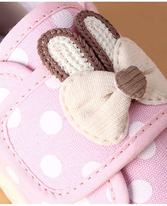Cute Walk by Babyhug Canvas Velcro Closure Polka Dots Printed & Bow Applique Casual Shoes - Pink