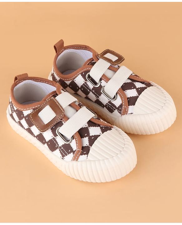 Cute Walk by Babyhug Canvas Velcro Closure Casual Shoes With Checks Design - Brown