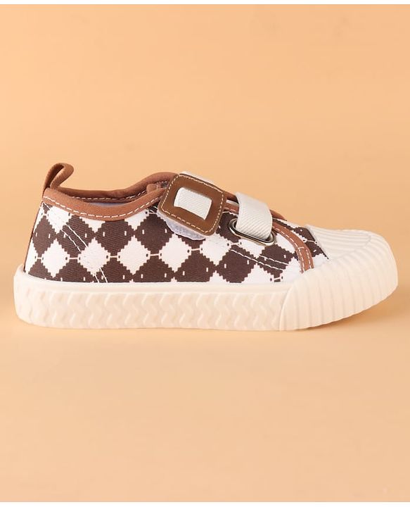 Cute Walk by Babyhug Canvas Velcro Closure Casual Shoes With Checks Design - Brown