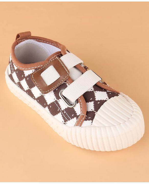 Cute Walk by Babyhug Canvas Velcro Closure Casual Shoes With Checks Design - Brown