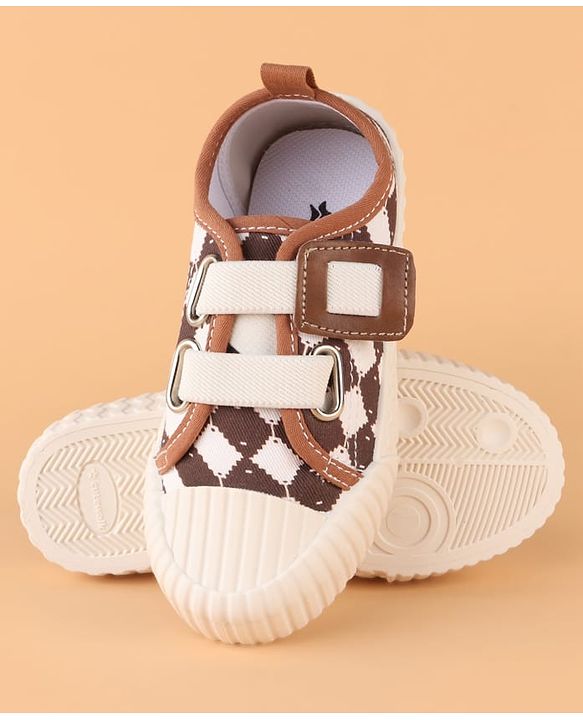Cute Walk by Babyhug Canvas Velcro Closure Casual Shoes With Checks Design - Brown