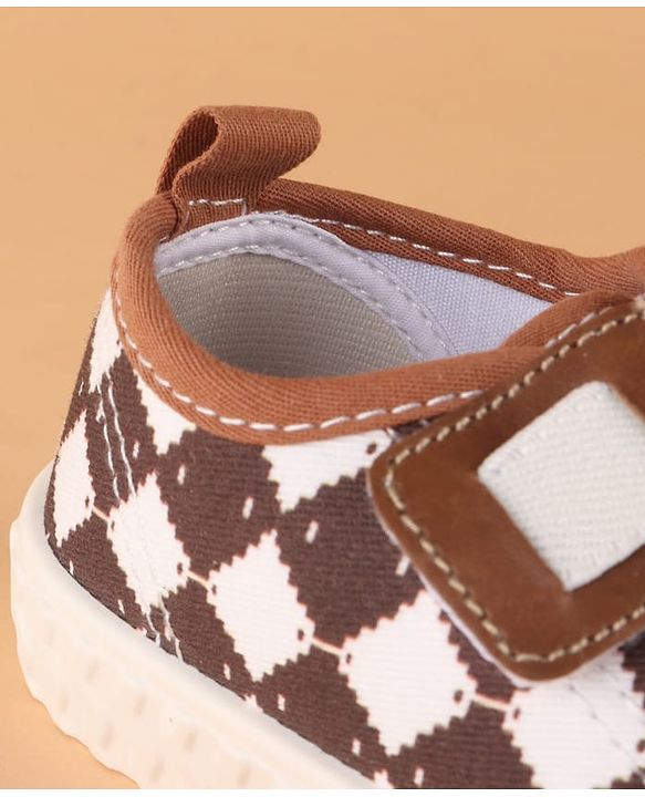 Cute Walk by Babyhug Canvas Velcro Closure Casual Shoes With Checks Design - Brown