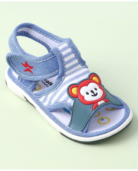 Cute Walk by Babyhug Velcro Closure Sandals with Bear Applique & Stripes - Blue