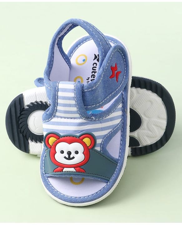 Cute Walk by Babyhug Velcro Closure Sandals with Bear Applique & Stripes - Blue