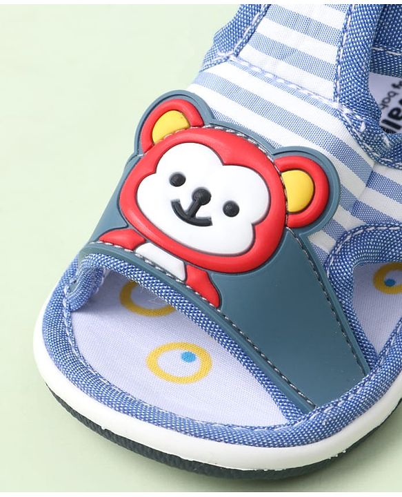 Cute Walk by Babyhug Velcro Closure Sandals with Bear Applique & Stripes - Blue