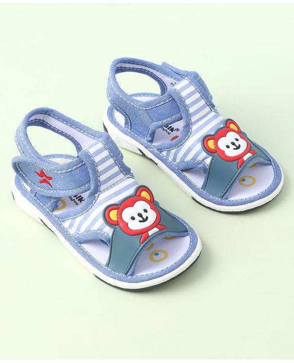 Cute Walk by Babyhug Velcro Closure Sandals with Bear Applique & Stripes - Blue