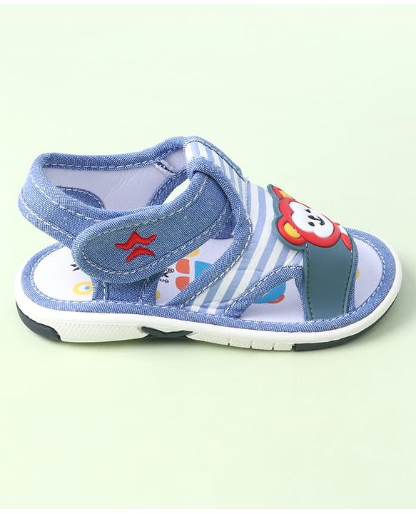 Cute Walk by Babyhug Velcro Closure Sandals with Bear Applique & Stripes - Blue