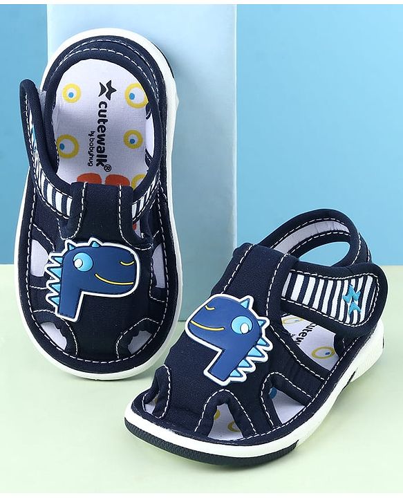 Cute Walk by Babyhug Sandals with Velcro Closure & Dino Applique - Blue