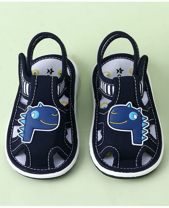 Cute Walk by Babyhug Sandals with Velcro Closure & Dino Applique - Blue