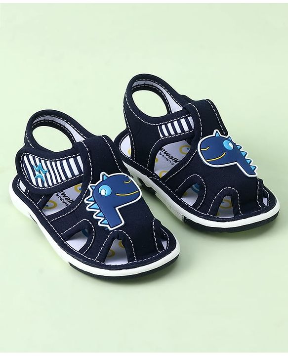 Cute Walk by Babyhug Sandals with Velcro Closure & Dino Applique - Blue