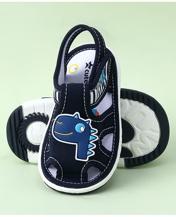 Cute Walk by Babyhug Sandals with Velcro Closure & Dino Applique - Blue