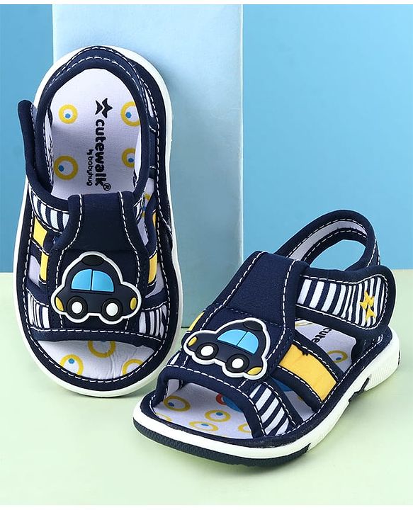 Cute Walk by Babyhug Sandals with Velcro Closure & Car Applique - Blue