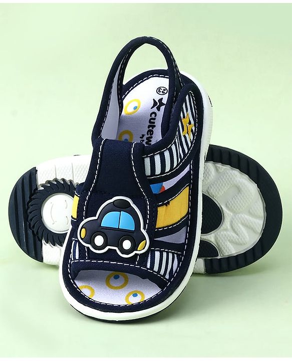 Cute Walk by Babyhug Sandals with Velcro Closure & Car Applique - Blue