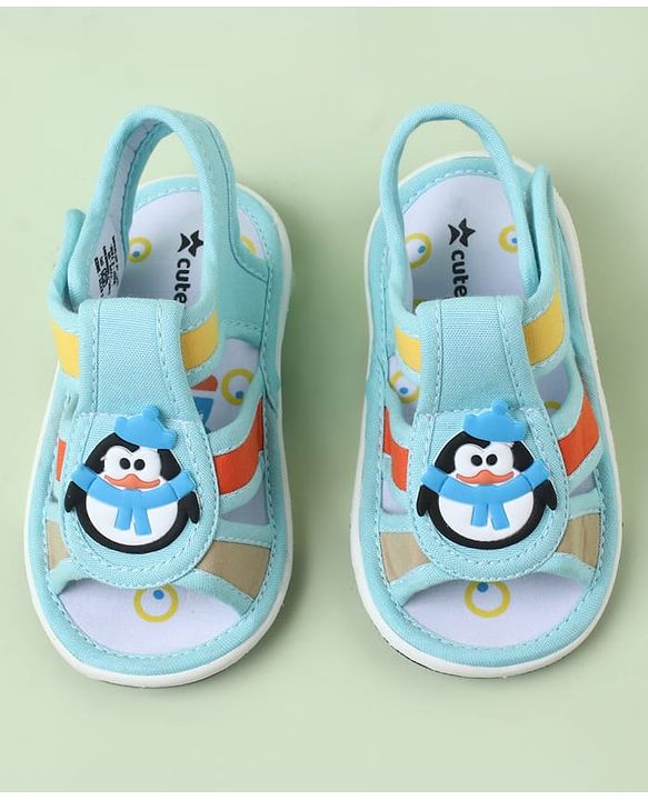 Cute Walk by Babyhug Sandals with Velcro Closure & Penguin Applique - Light Blue