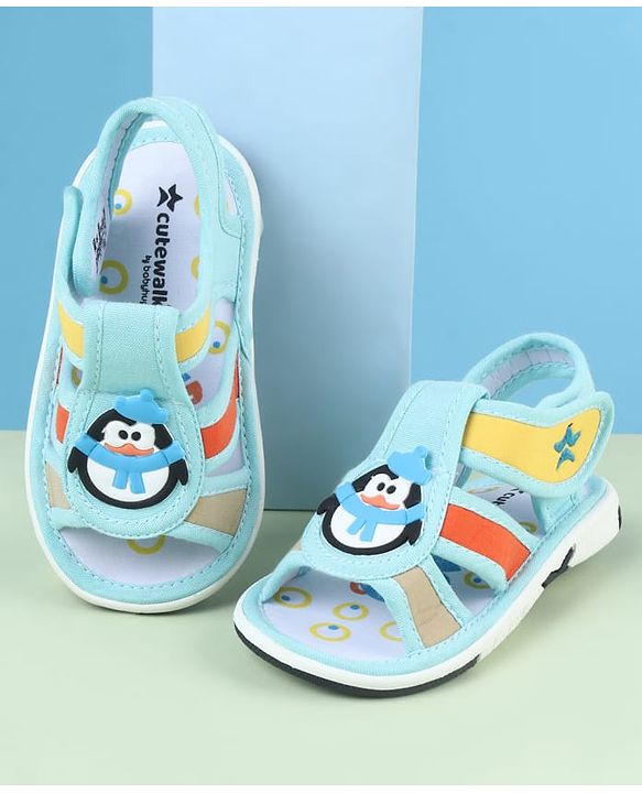 Cute Walk by Babyhug Sandals with Velcro Closure & Penguin Applique - Light Blue