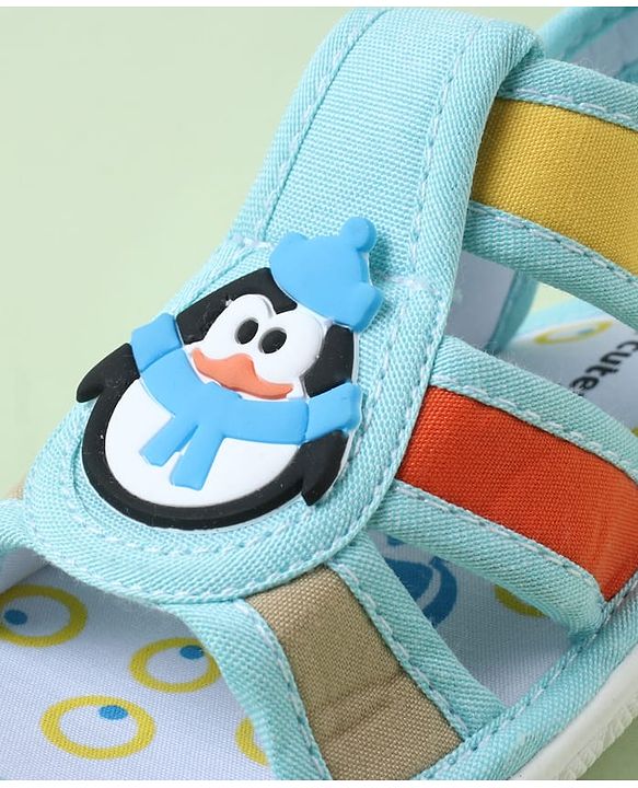 Cute Walk by Babyhug Sandals with Velcro Closure & Penguin Applique - Light Blue