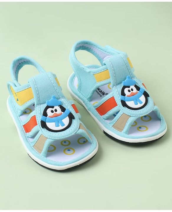 Cute Walk by Babyhug Sandals with Velcro Closure & Penguin Applique - Light Blue