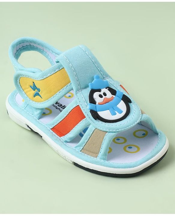 Cute Walk by Babyhug Sandals with Velcro Closure & Penguin Applique - Light Blue