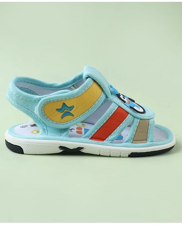 Cute Walk by Babyhug Sandals with Velcro Closure & Penguin Applique - Light Blue