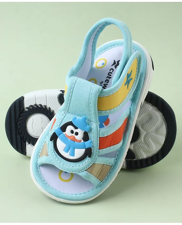 Cute Walk by Babyhug Sandals with Velcro Closure & Penguin Applique - Light Blue