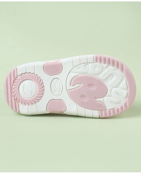 Cute Walk by Babyhug Velcro Closure Sandals with Checks & Floral Applique - Pink