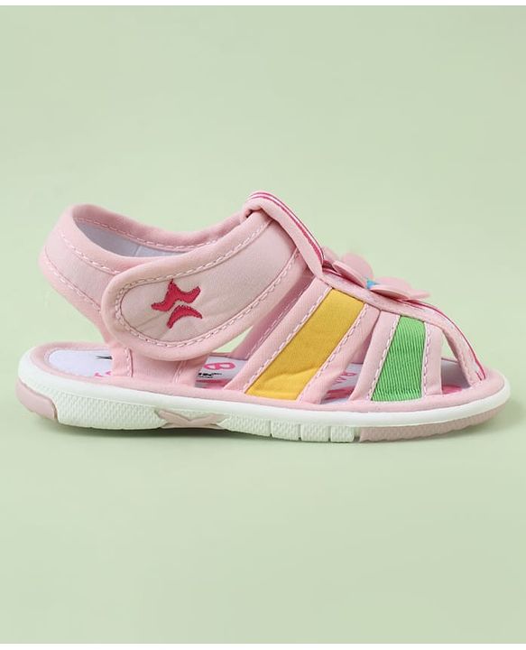 Cute Walk by Babyhug Velcro Closure Sandals with Checks & Floral Applique - Pink