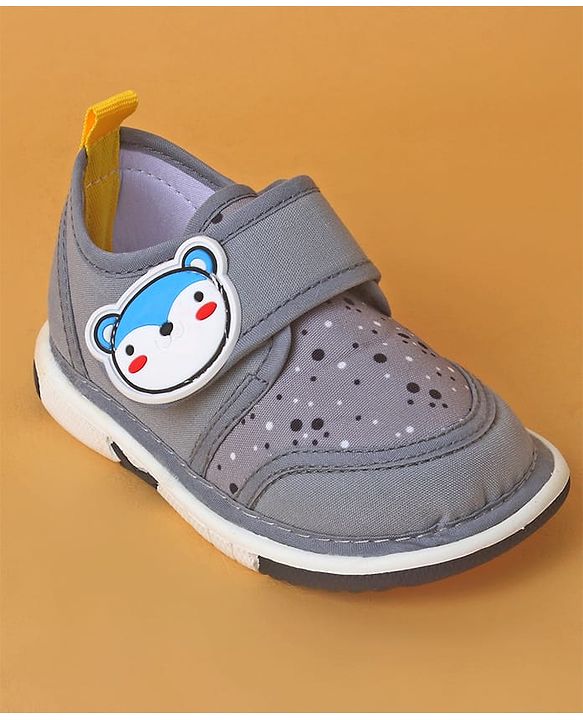 Cute Walk by Babyhug Casual Shoes with Velcro Closure And Animal Applique - Grey
