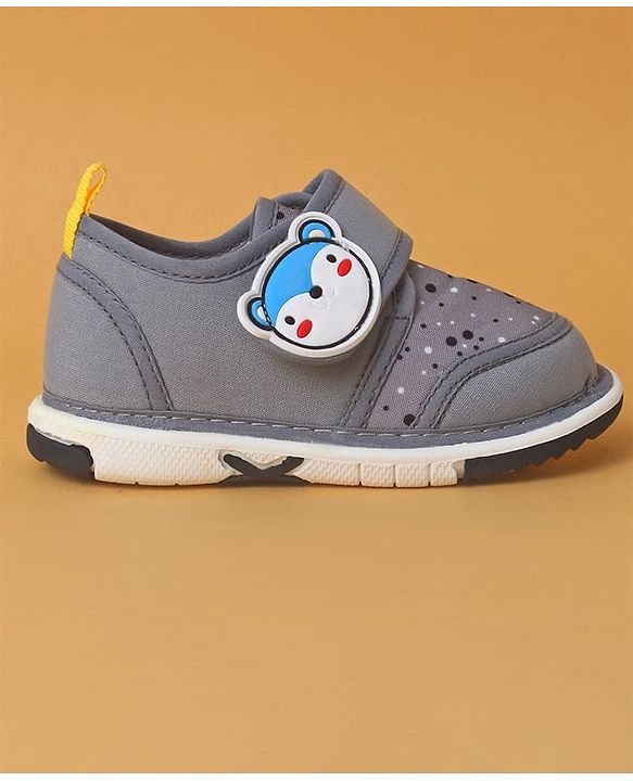 Cute Walk by Babyhug Casual Shoes with Velcro Closure And Animal Applique - Grey