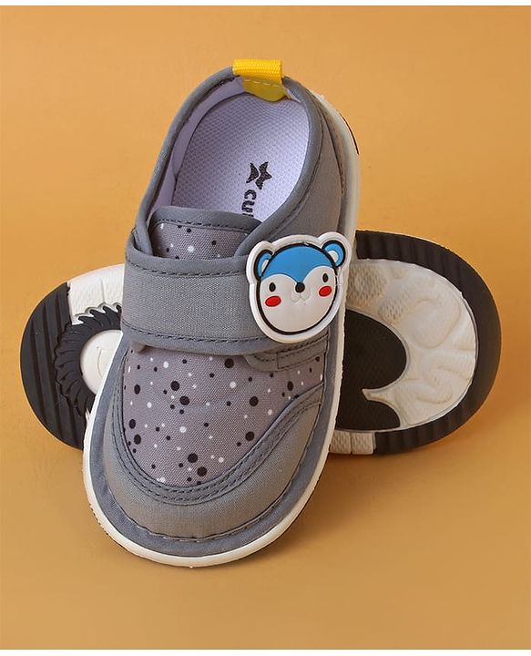 Cute Walk by Babyhug Casual Shoes with Velcro Closure And Animal Applique - Grey