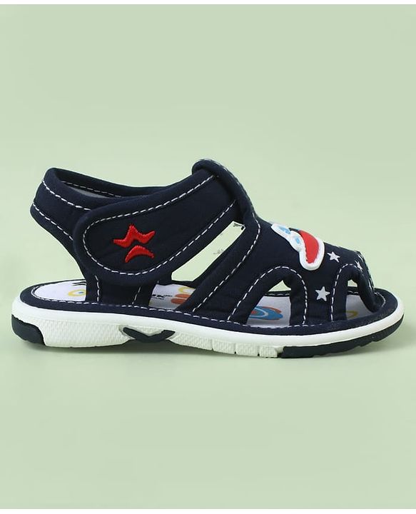 Cute Walk by Babyhug Sandals With Velcro Closure & Aeroplane Applique - Light Blue