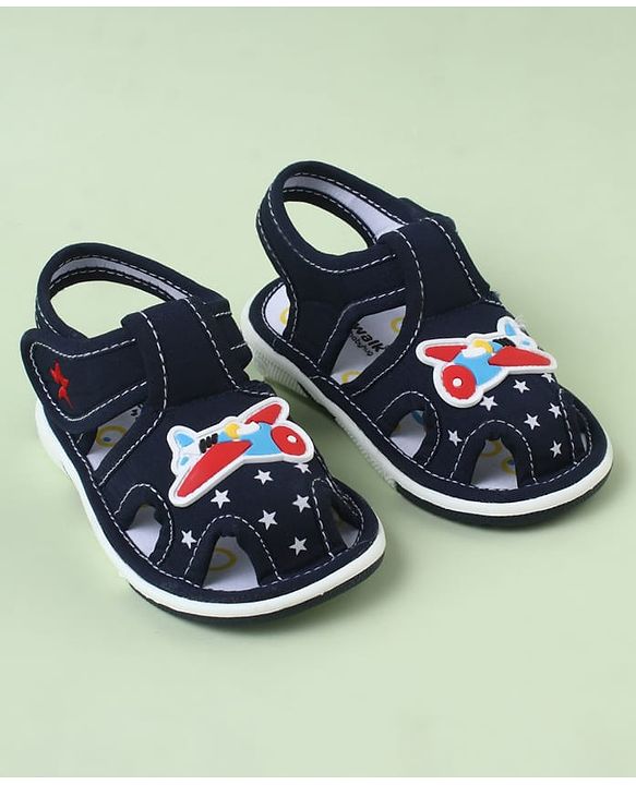 Cute Walk by Babyhug Sandals With Velcro Closure & Aeroplane Applique - Light Blue