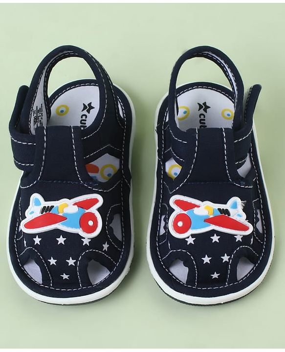 Cute Walk by Babyhug Sandals With Velcro Closure & Aeroplane Applique - Light Blue