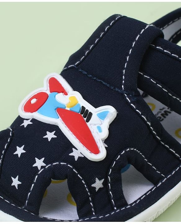 Cute Walk by Babyhug Sandals With Velcro Closure & Aeroplane Applique - Light Blue