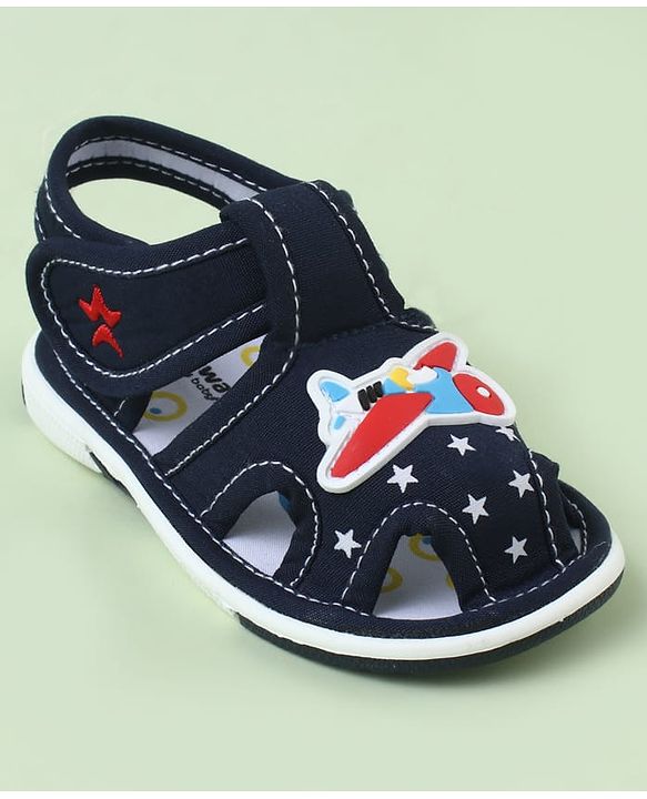 Cute Walk by Babyhug Sandals With Velcro Closure & Aeroplane Applique - Light Blue