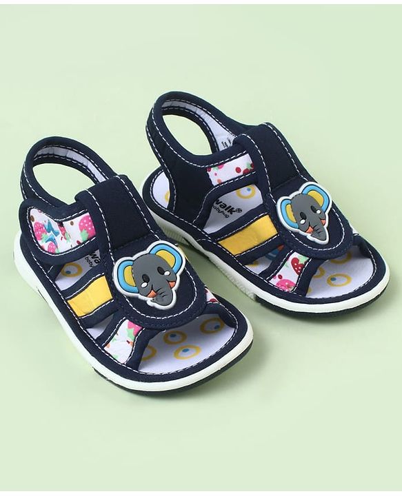 Cute Walk by Babyhug Sandals With Velcro Closure & Elephant Applique - Blue