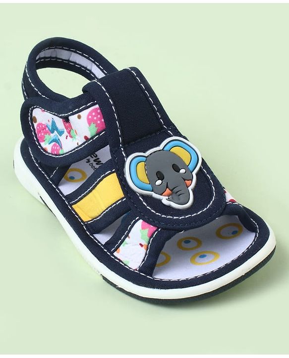 Cute Walk by Babyhug Sandals With Velcro Closure & Elephant Applique - Blue