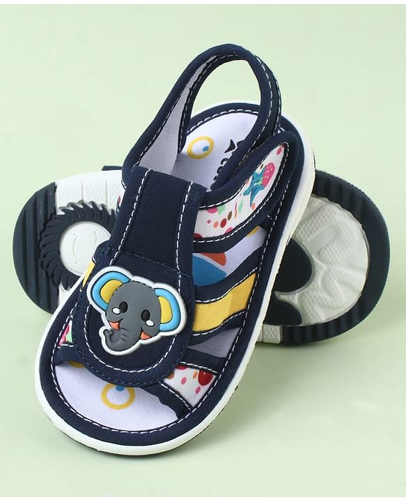 Cute Walk by Babyhug Sandals With Velcro Closure & Elephant Applique - Blue