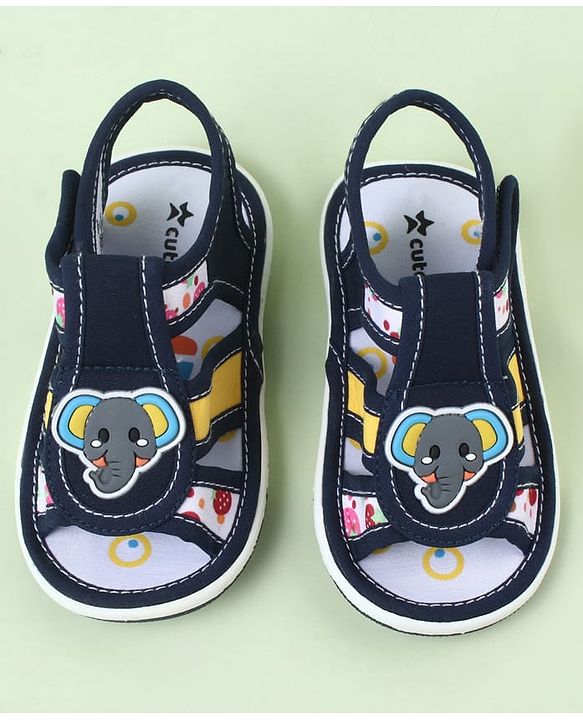 Cute Walk by Babyhug Sandals With Velcro Closure & Elephant Applique - Blue