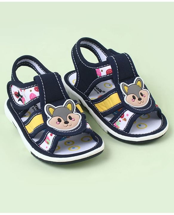 Cute Walk by Babyhug Sandals With Velcro Closure & Bear Applique - Blue