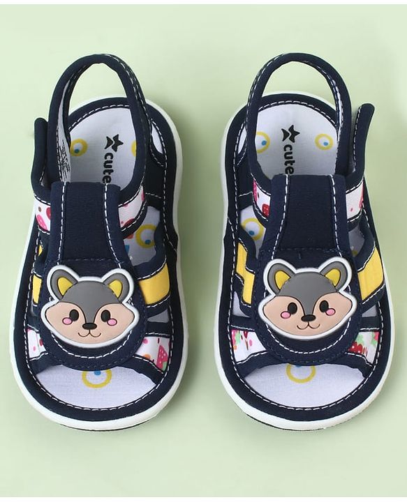 Cute Walk by Babyhug Sandals With Velcro Closure & Bear Applique - Blue