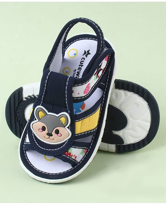 Cute Walk by Babyhug Sandals With Velcro Closure & Bear Applique - Blue