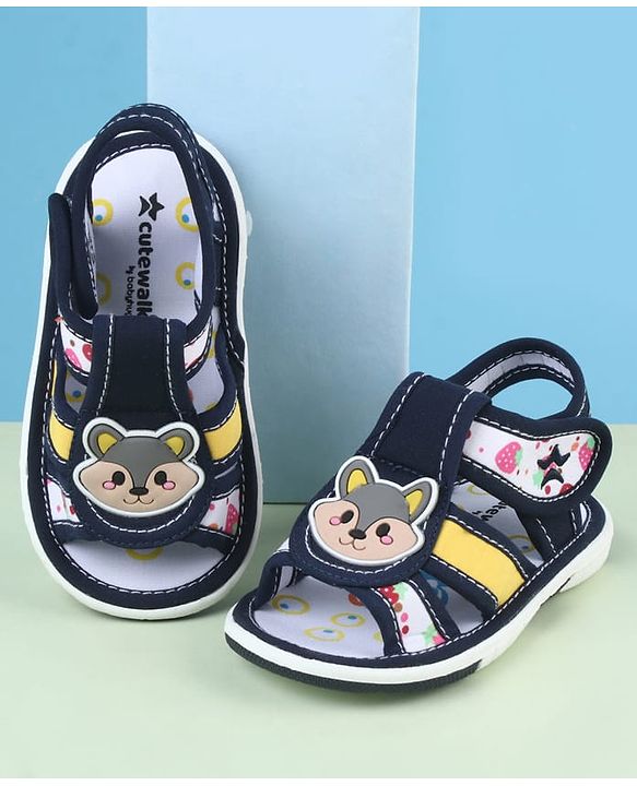 Cute Walk by Babyhug Sandals With Velcro Closure & Bear Applique - Blue