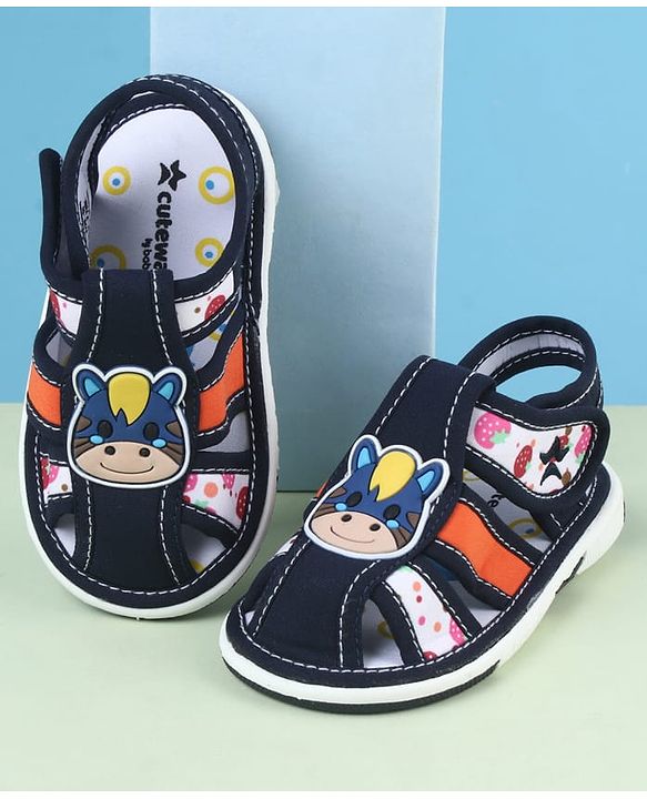 Cute Walk by Babyhug Velcro Closure Sandals with Cow Applique - Blue