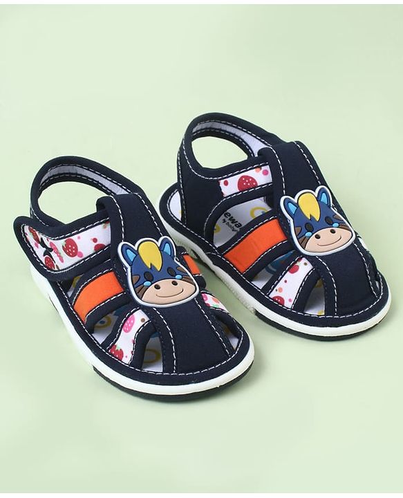 Cute Walk by Babyhug Velcro Closure Sandals with Cow Applique - Blue