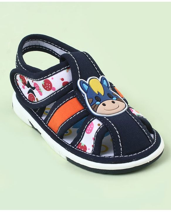 Cute Walk by Babyhug Velcro Closure Sandals with Cow Applique - Blue