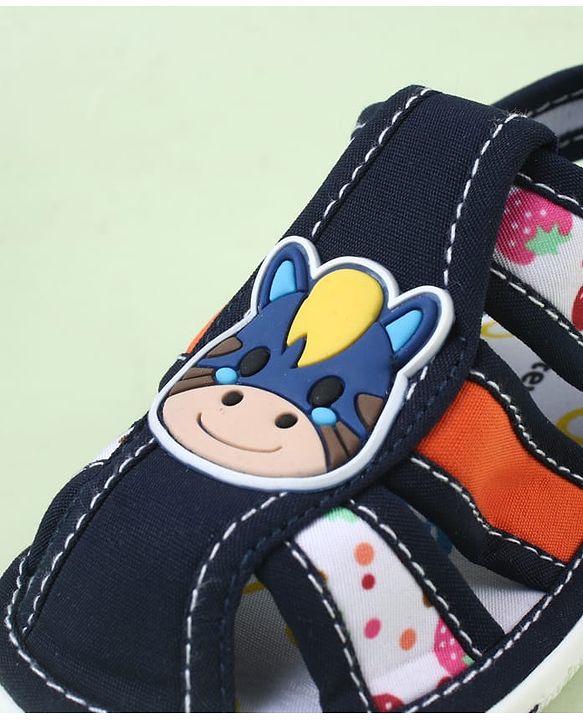 Cute Walk by Babyhug Velcro Closure Sandals with Cow Applique - Blue