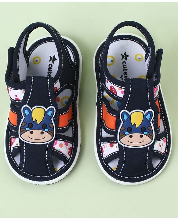 Cute Walk by Babyhug Velcro Closure Sandals with Cow Applique - Blue