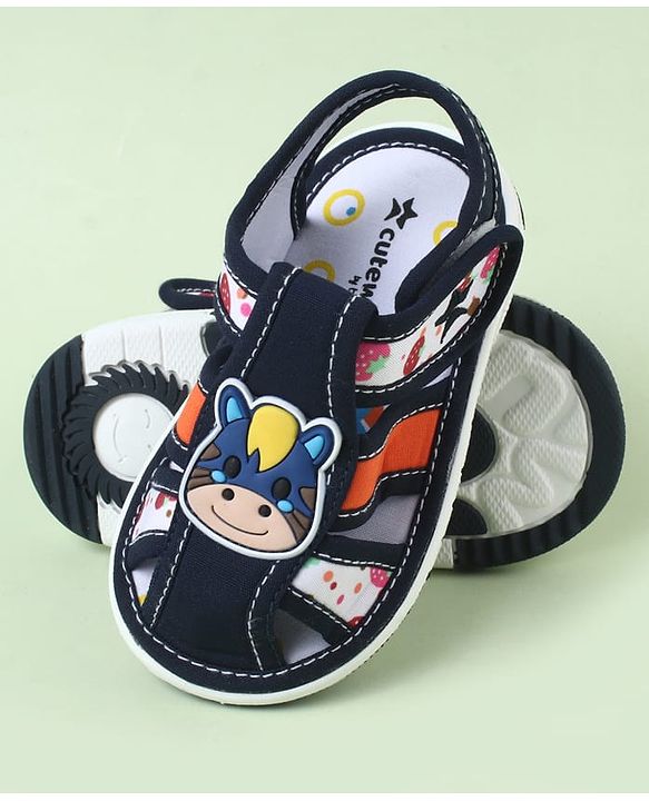 Cute Walk by Babyhug Velcro Closure Sandals with Cow Applique - Blue